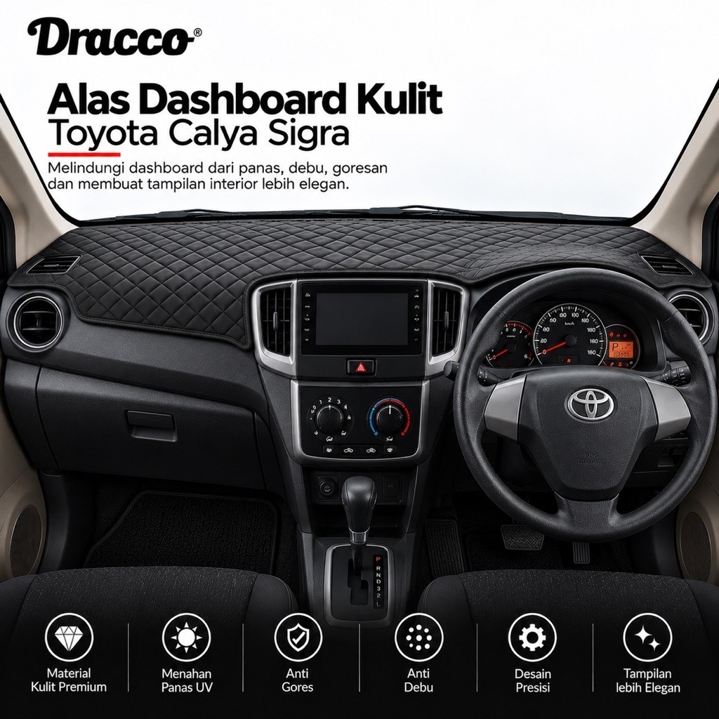 Alas Dashboard Kulit Premium Toyota Calya Sigra DRACCO–Anti Panas, Anti Slip, Pelindung Dashboard