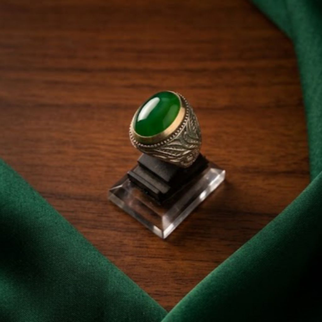 CINCIN PRIA BATU GIOK HIJAURING ALPAKA MEWAH DAN ELEGAN