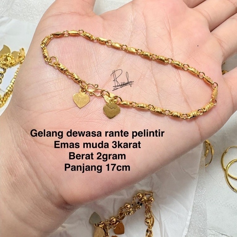 gelang dewasa rantai pelintir emas muda 3-5karat (2gr