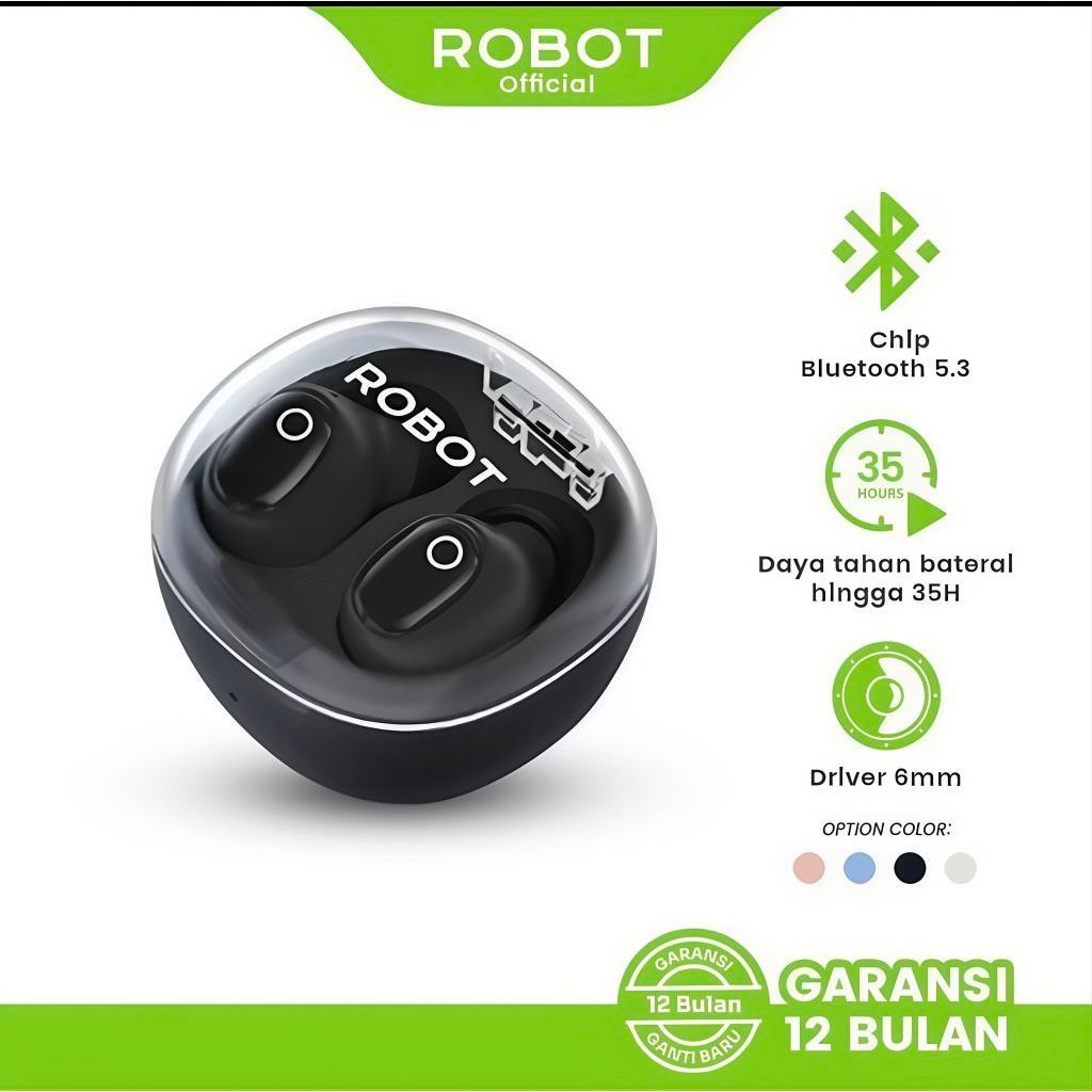 ROBOT TWS Flybuds T22 Bluetooth 5.3 Earphone Wireless Transparan Baterai 35 Jam