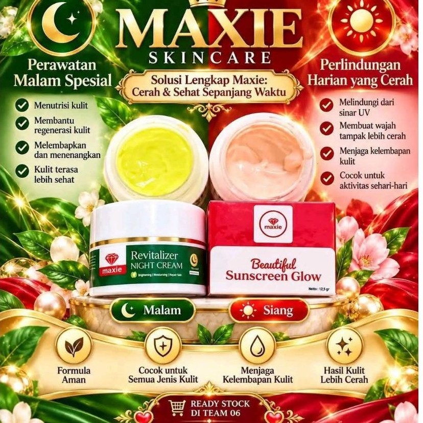 Cream Malam Flek Maxie Skincare Revitalizer Night Cream dan Cream Siang Sunscreen Beautiful Sunscree