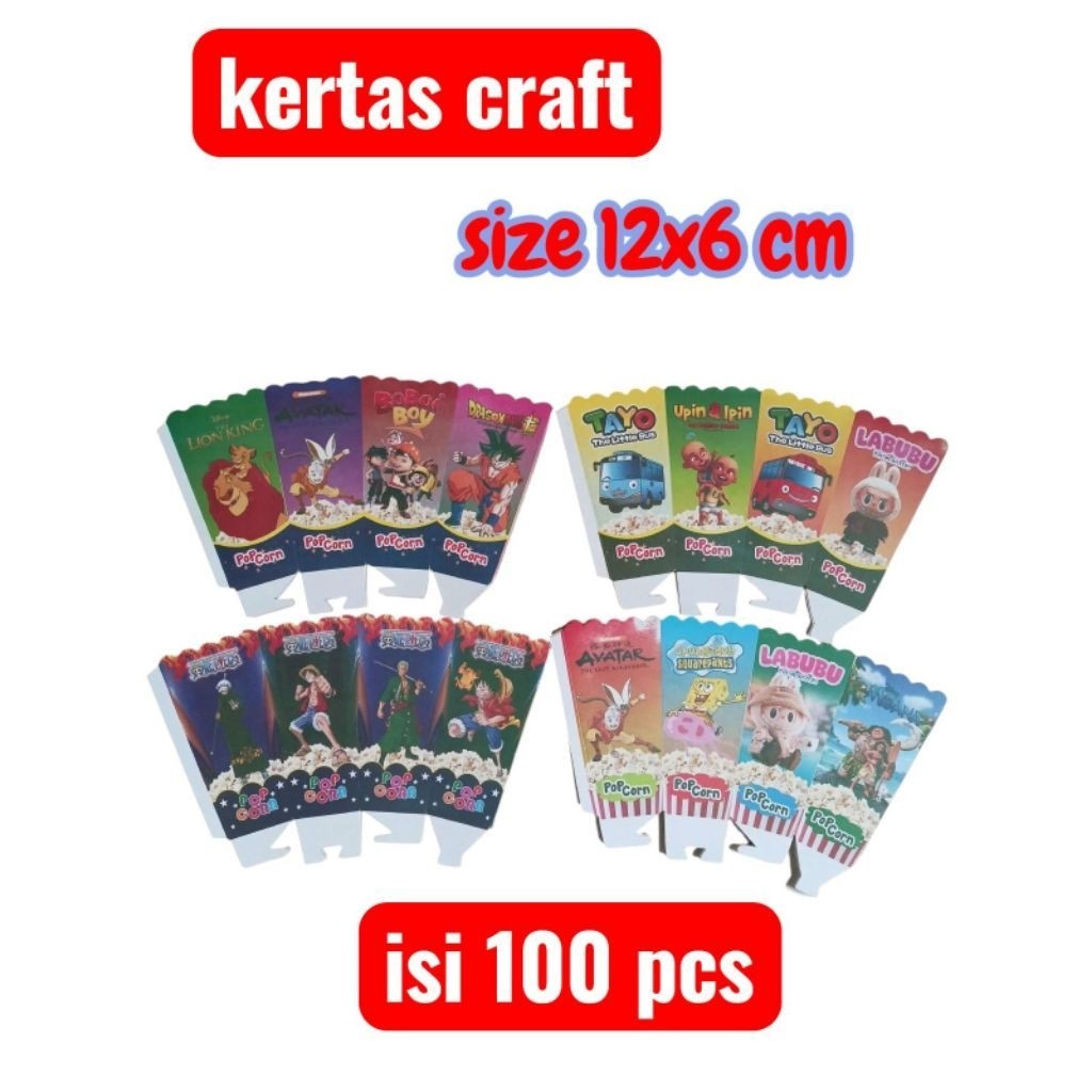 Kertas popcorn / kemasan popcorn / kertas 100 & plastik 100 / wadah popcorn 12x6