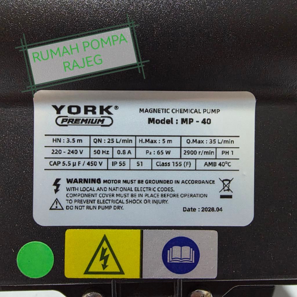 MAGNETIC CHEMICAL PUMP YORK PREMIUM MP 40