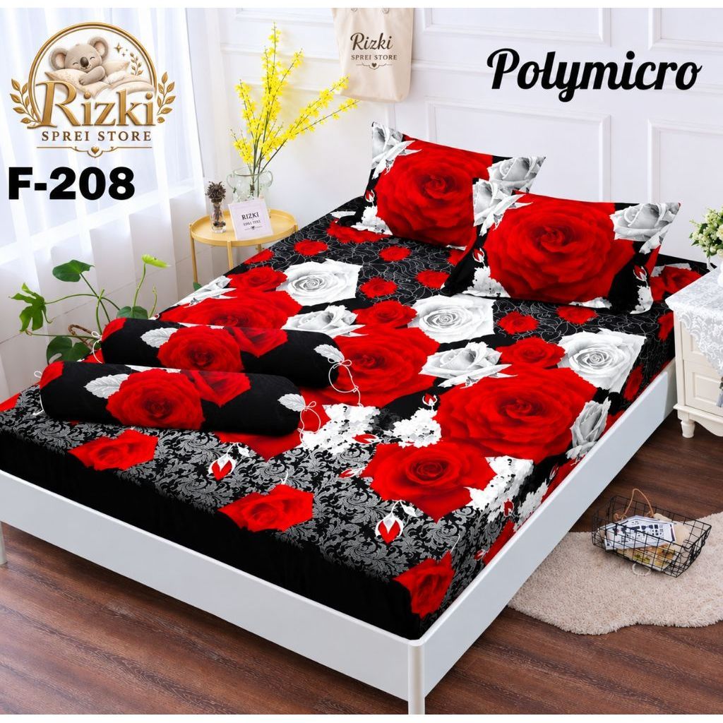 Sprei Rizki Store|Polymicro Motif Mawar Merah Hitam untuk Kamar Tidur Queen 160×200 Free Bantal2 Gul