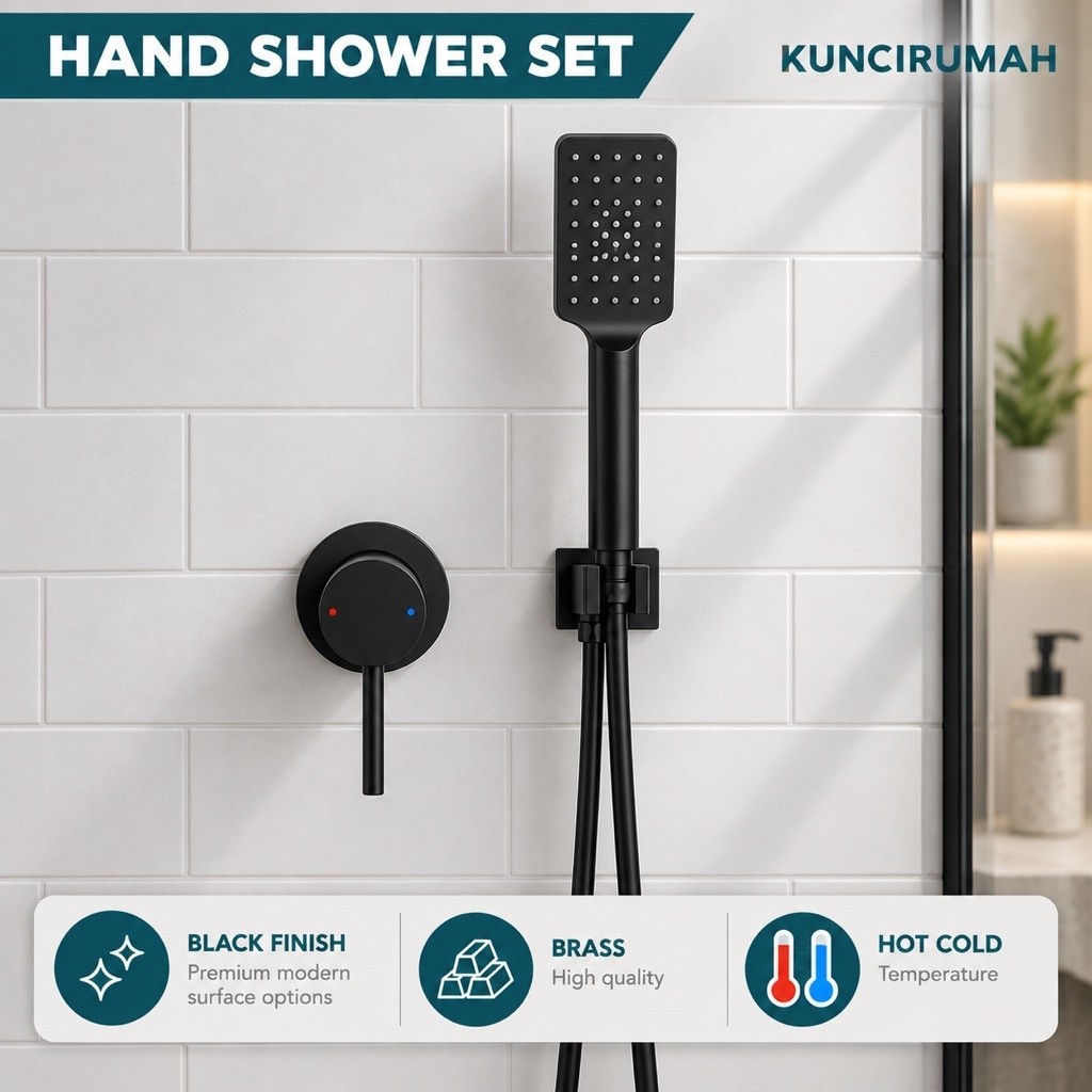Hand shower set panas dingin shower mandi tanam hitam matte