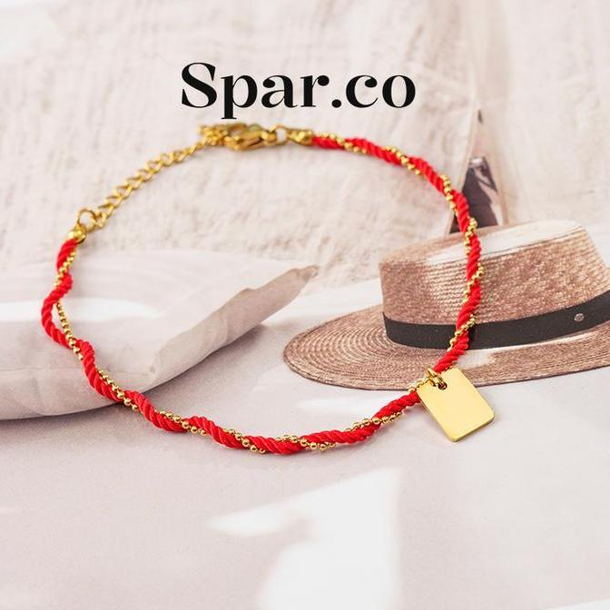 Tre99- Spar.Co Combination Custom Laser Bracelet - Gelang Kombinasi Tali Merah Rantai Emas Titanium 