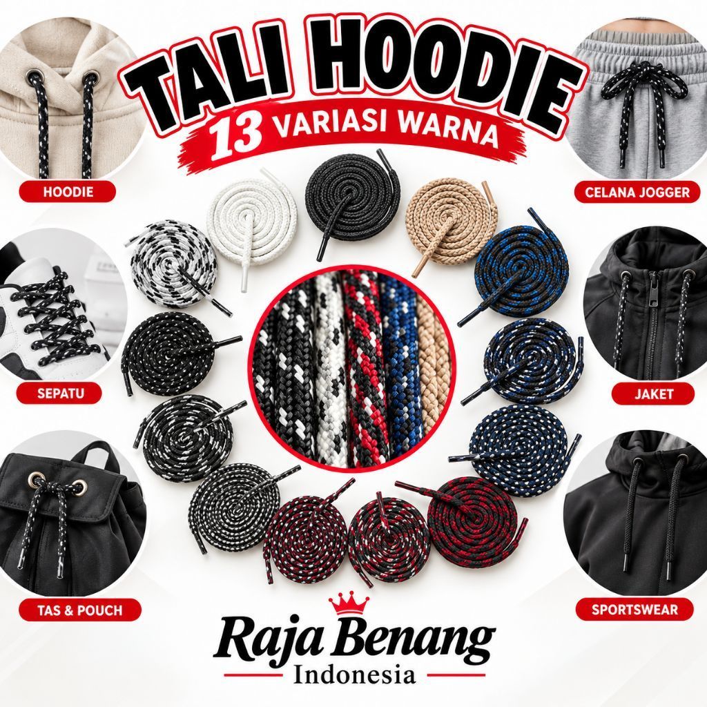 Tali Hoodie Kepang / Tali Serut Polyester 13 Variasi Warna – Tali Jaket, Jogger, Sepatu & Tas | Raja