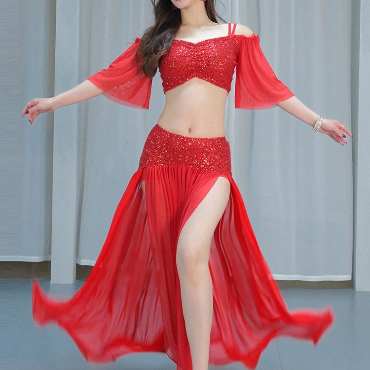 Belly Dance Performance Costume Set2025New Sexy Sequin Mesh Exotic Oriental Dance Performance Costum