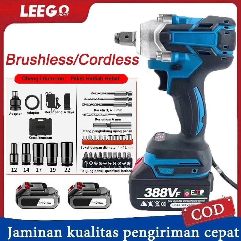 Cordless Impact Wrench Brushless Kunci Impact Baterai 288V/588V Electric Impact Wrench Spanner Sets 