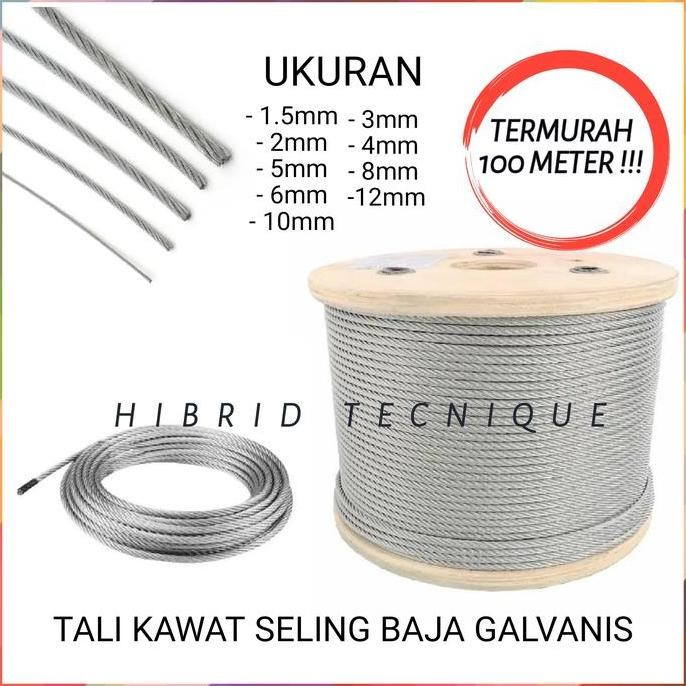 PROMO DISKON - Kawat Tali Seling Baja Galvanis . 2 4 6 8 0 2 mm Kabel sling wire rop Kawat sling tal