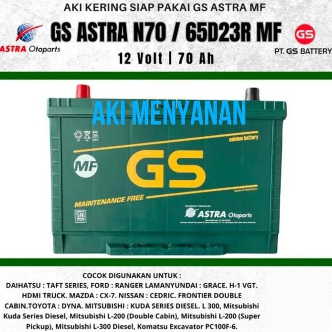 TERMURAH - AKI Kering GS Astra MF N70 70 Amper Accu L300, L200 , Mitsubishi Kuda , Dyna , Mazda CX7,
