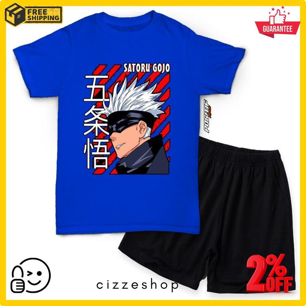 Lagi Diskon Nih Positif Merch Baju Kaos Anak Setelan Anime Satoru Gojo Laki Perempuan