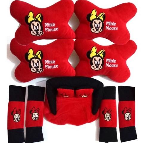 (Terbaru) Bantal 2 in 1 + 3 IN 1 Boneka Minie Minnie Mouse Bantalan Mobil Cover Safety Belt Tempat K