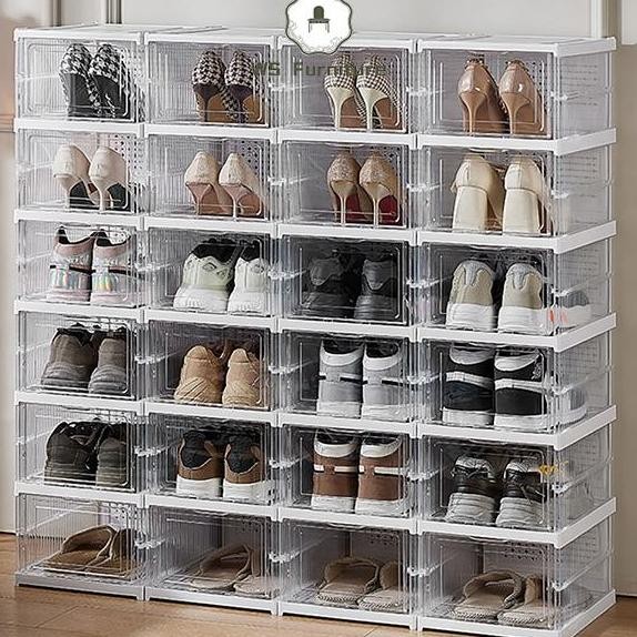 Kotak Sepatu Transparant Susun Model Laci Rak Plastik Sepatu Multifungsi