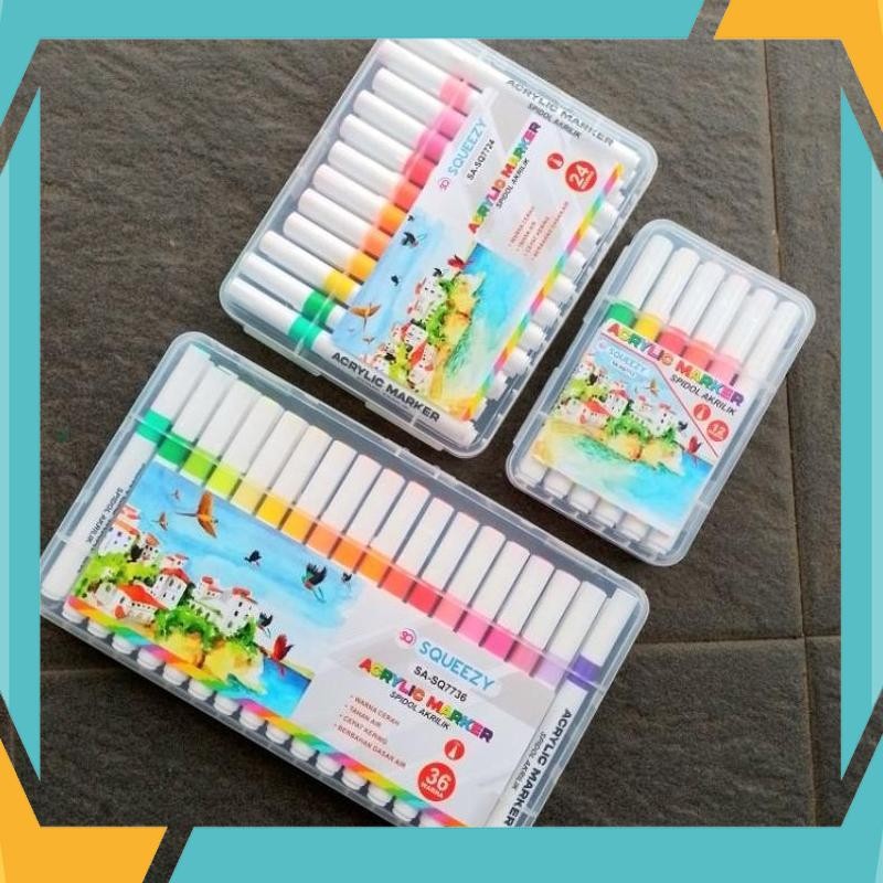 

Promo Spidol Akrilik Acrylic Marker Squezzy 12,24,36 Warna ( Set ) [ Original ] EEQ-90