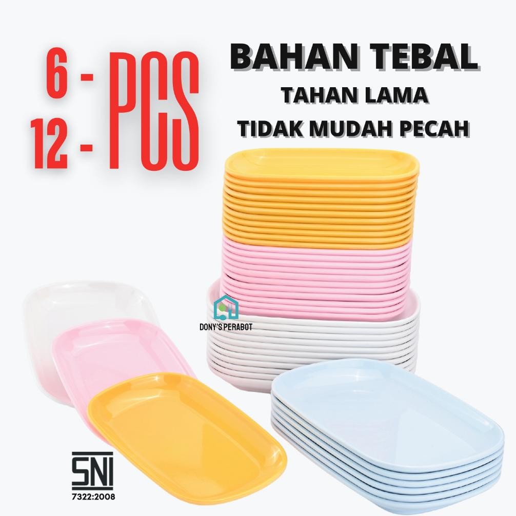 (Terbaru) Piring Melamin Asli (Keramik Imitasi ) 12PCS 1 LUSIN Tebal  Persegi Panjang 7 8 Inch Saji 