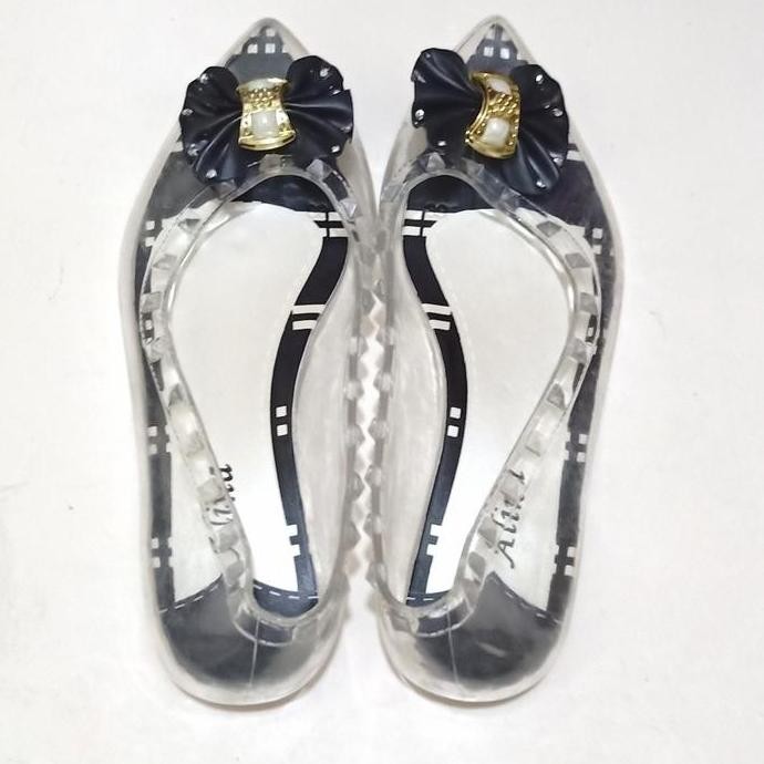 New Sepatu Kaca Bening Transparan Motif Bunga No Heels Model Silicone