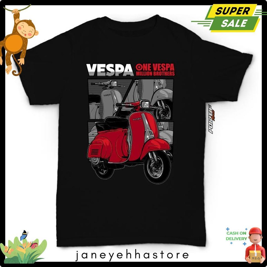 Cod Positif Merch - Baju Kaos Anak Motor Vespa Merah Laki Perempuan