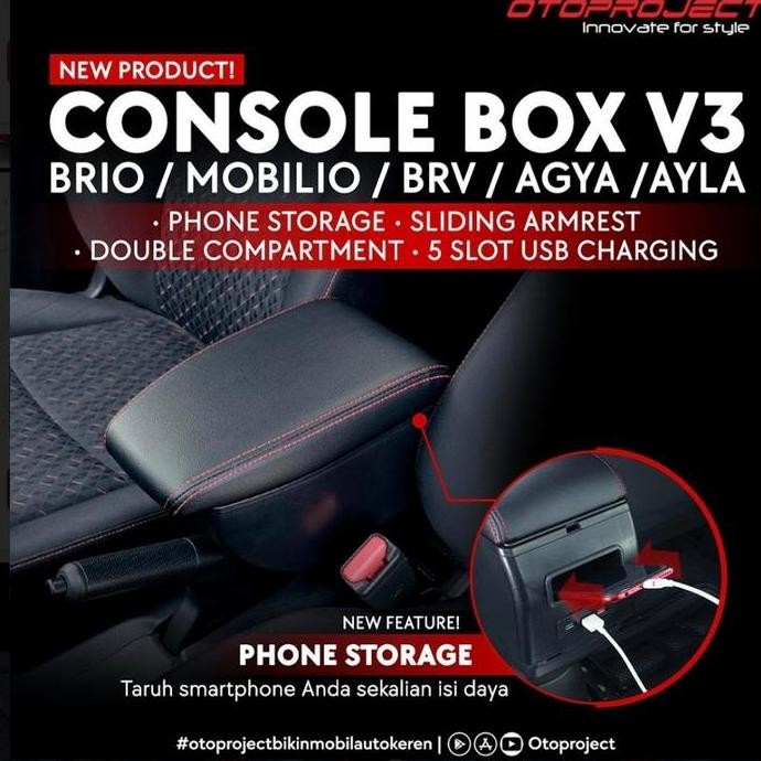Console Box Armrest Tengah Hitam Dengan USB All New Brio 2018-2022