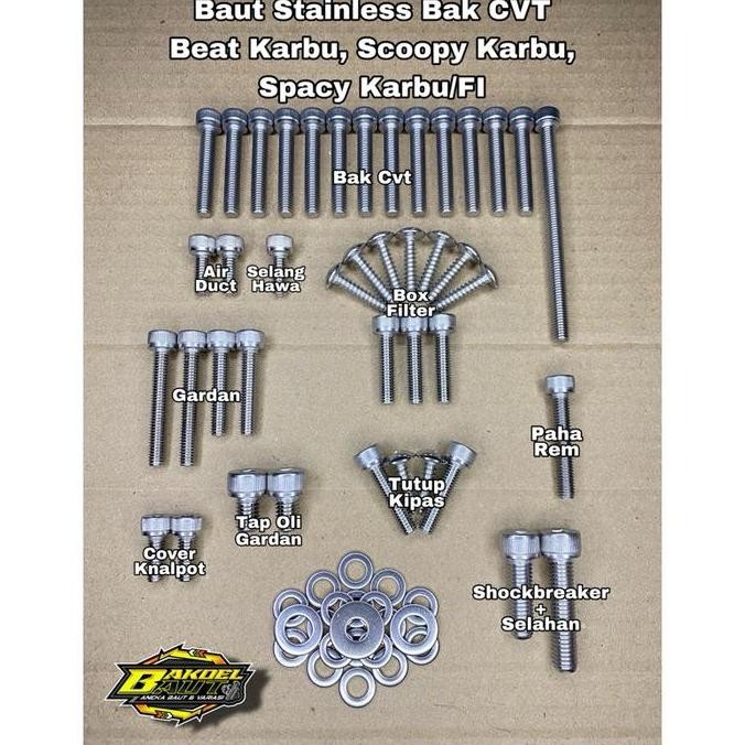 Baut Cvt Beat Karbu Scoopy Karbu Spacy Karbu Fullset Stainless Steel Anti Karat - Motorcycle