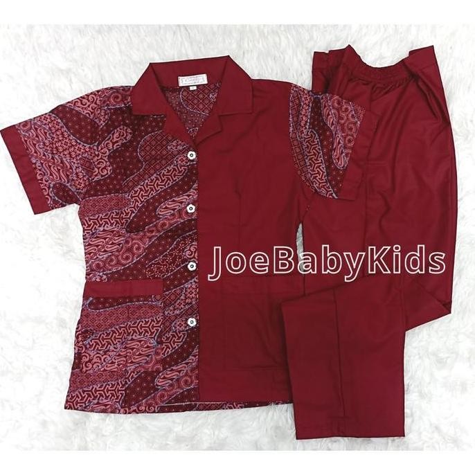 Keshwari Baju Seragam Baby Sitter Batik Kombinasi Suster Lengan Pendek