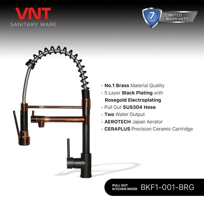 VNT Kran Cuci Piring Black Rose Gold Flexible Keran Air Dapur Restoran