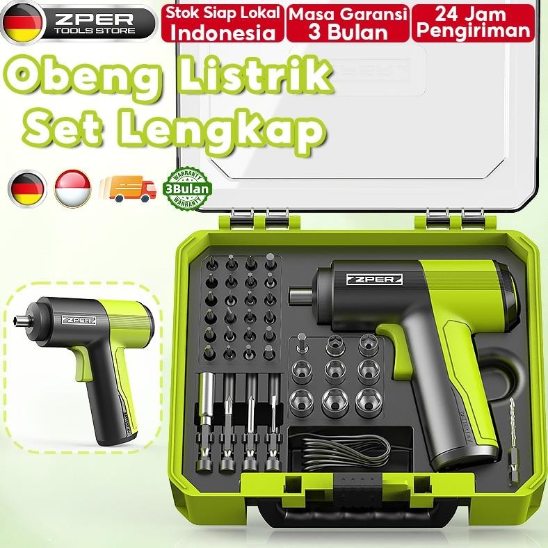 ZPER Obeng Set Lengkap Mesin Bor Listrik Baterai Obeng Elektrik Set Komplit Screwdriver Cordless