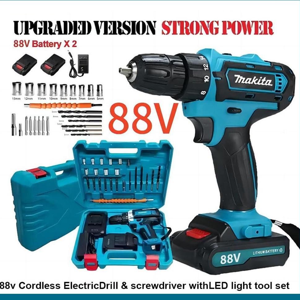 pickslife MAKITA 88vf Mesin bor 2baterai cas 10mm bor listrik murah bor tangan baterai besi tembok B