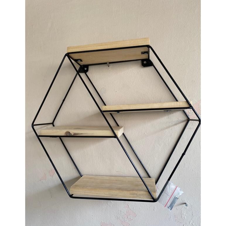 Rak Dinding Besi hexagonal Gold black