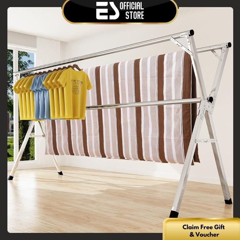 ES Jemuran Baju Lipat Tiang Jemuran Pakaian Kuat Tempat Jemuran Baju Portable Gantungan Baju