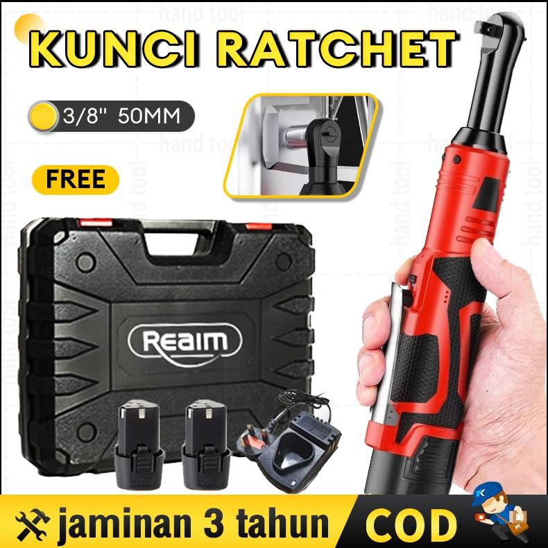 Reaim Kunci Angin Ratchet 3/8" Pneumatik Kunci Ratchet dengan Output Torsi Maksimal 90N.m kunci pas 