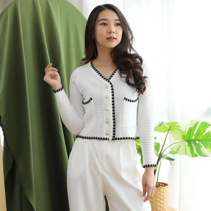 Cardigan HYERI Atasan Wanita Kekinian 2024 Baju Aesthetic Lucu Kece Knitwear Rajut Wanita Semi Crop 