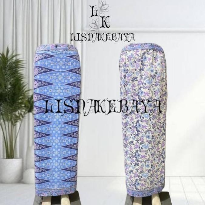 LISNAKEBAYA Rok Tumpal LK Terbaru untuk Bawahan Kebaya Encim Wanita Panjang Motif Katun Kotak Biru R