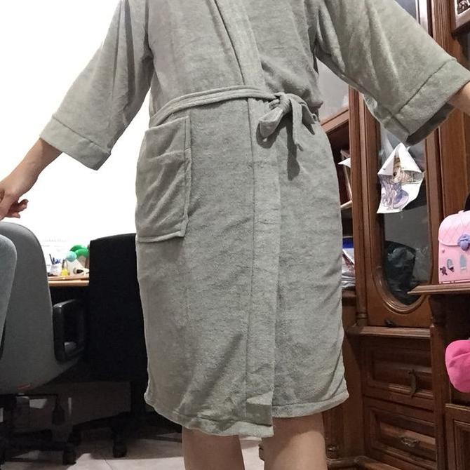 Kimono baju handuk dewasa polos abu-abu premium