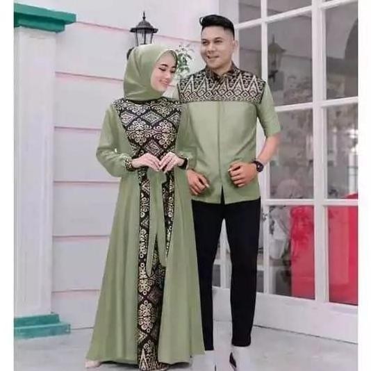 DE65 - NSC CP BATIK IRWANSYAH Baju Couple Pasangan Kemeja Pria dan Gamis dewasa dress kondangan  sar