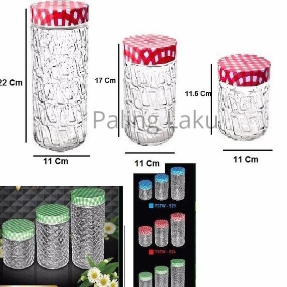 Toples Kaca Polkadot 1 Set 3 Size Toples Kue Kering