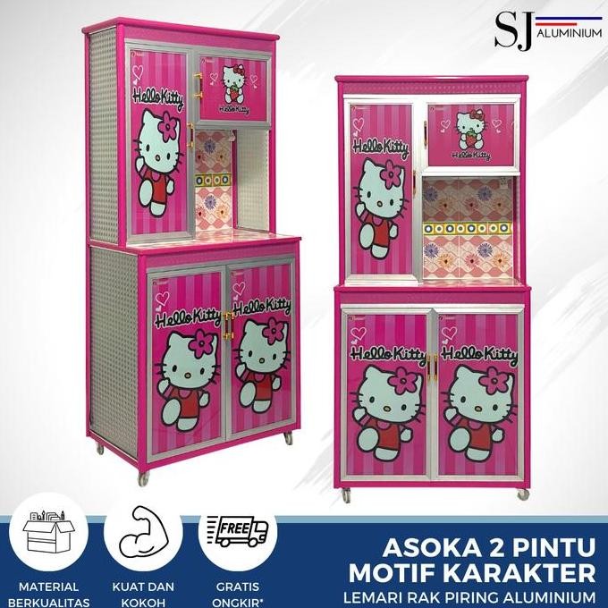 HOT SALE Rak Piring Lemari Dapur Kaca Aluminium - Asoka 2 Pintu Motif Karakter