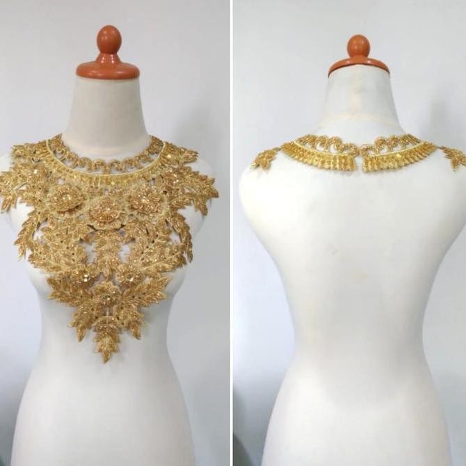 #####] Renda Bordir Kerah Melingkar Full Payet - Emas