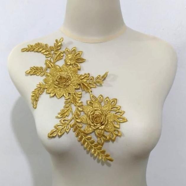 hanya disini] Renda Aplikasi Bunga Bordir Emas