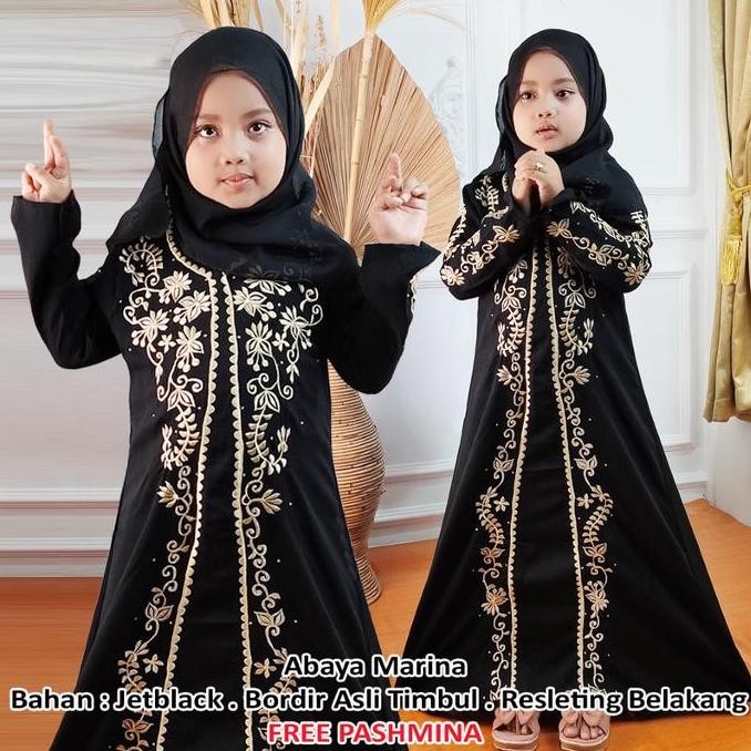 Baju Setelan Gamis Abaya Muslim Anak Perempuan Hitam Tanggung Untuk Anak 8th 12 Tahun Lebaran Hari R