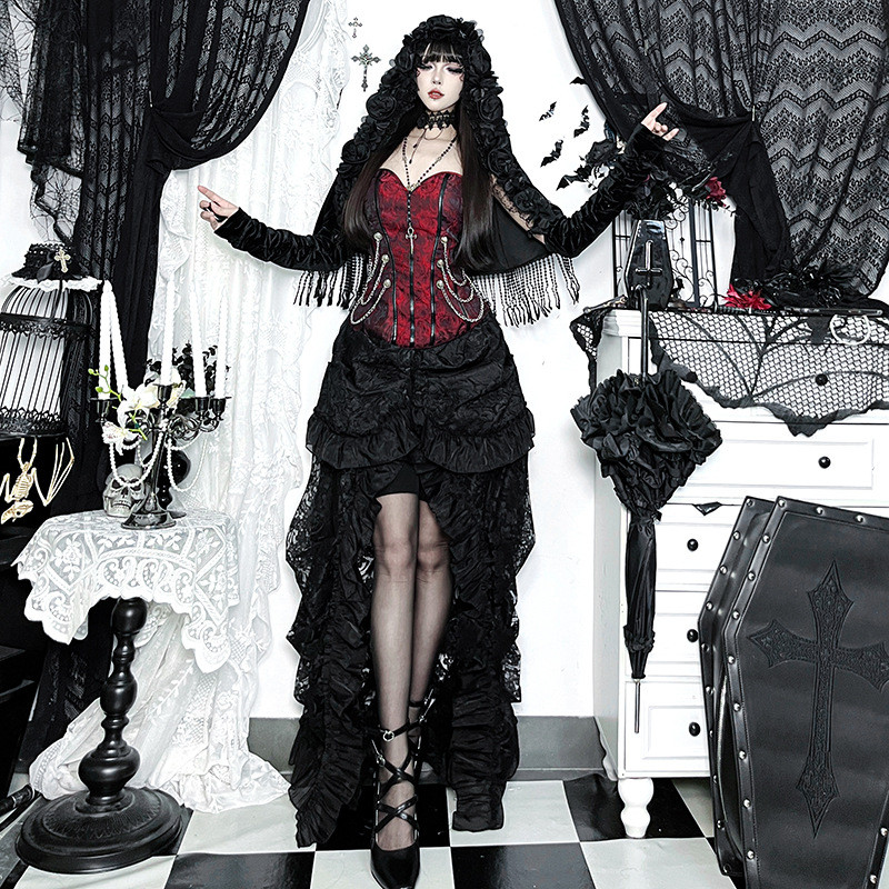 XS25231 Autumn New Irregular Half Skirt Subculture Gothic Style Sexy Hot Girl Design Cake Long Skirt