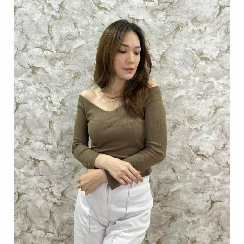 Sabrina Top (B23) Bisa Cod Korean Knit Crop Top - Baju Lengan Panjang Sabrina
