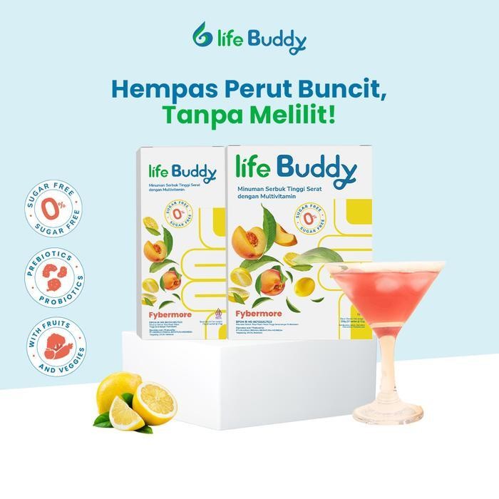

AP Life Buddy Fybermore Minuman Serbuk Serat Rasa Peach Melon FIT Vegan Gluten Free Multivitamin 15g