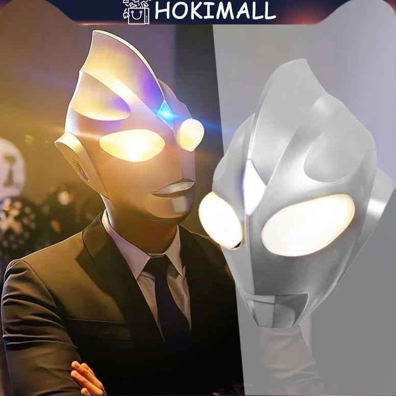Ultraman Tiga Cosplay Lampu Helm Untuk Anak Tactile Switch Halloween Cosplay Decor Topeng Tutup Kepa