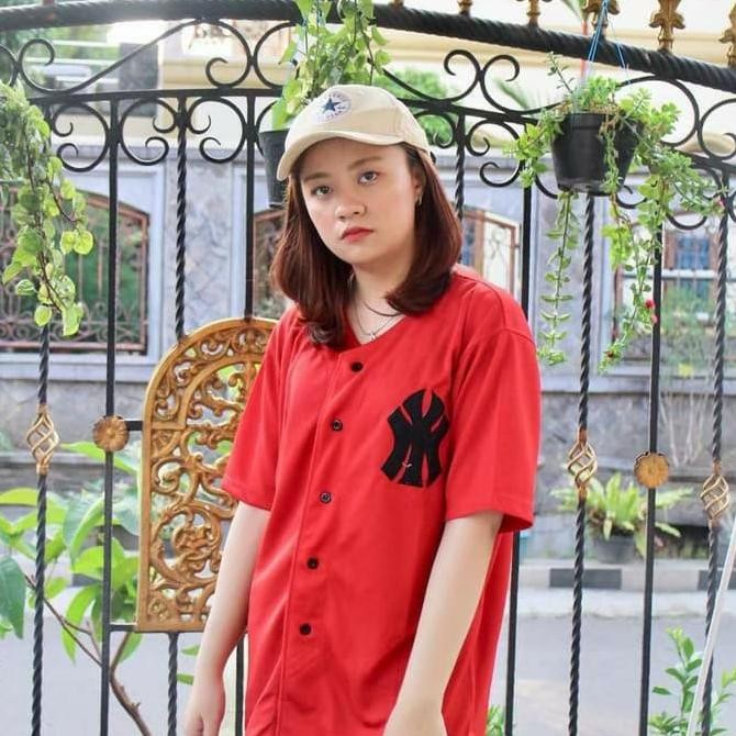 Jersey Baju Baseball NY Merah Pria Wanita