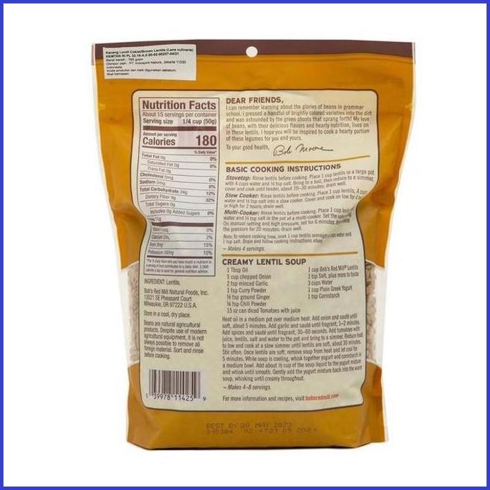 

BOB'S RED MILL BROWN LENTILS BEANS 765 GR