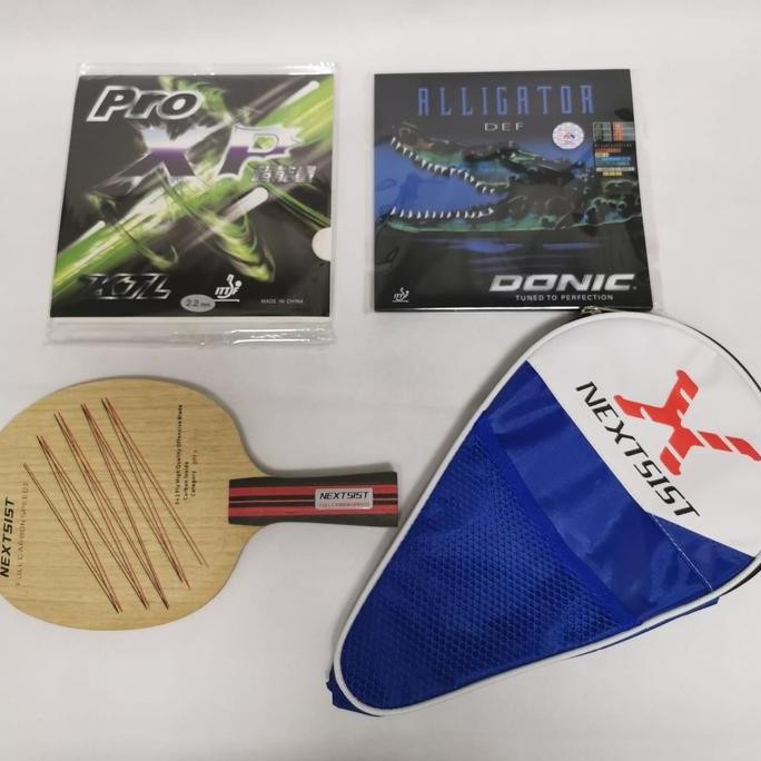 Bat Pingpong carbon Nextsist dgn karet serang dan bintik semi bertahan Set