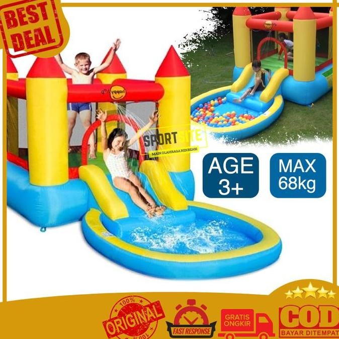 Happy Hop Balon Bouncy Castle With Pool Slide Perosotan Mainan Rumah
