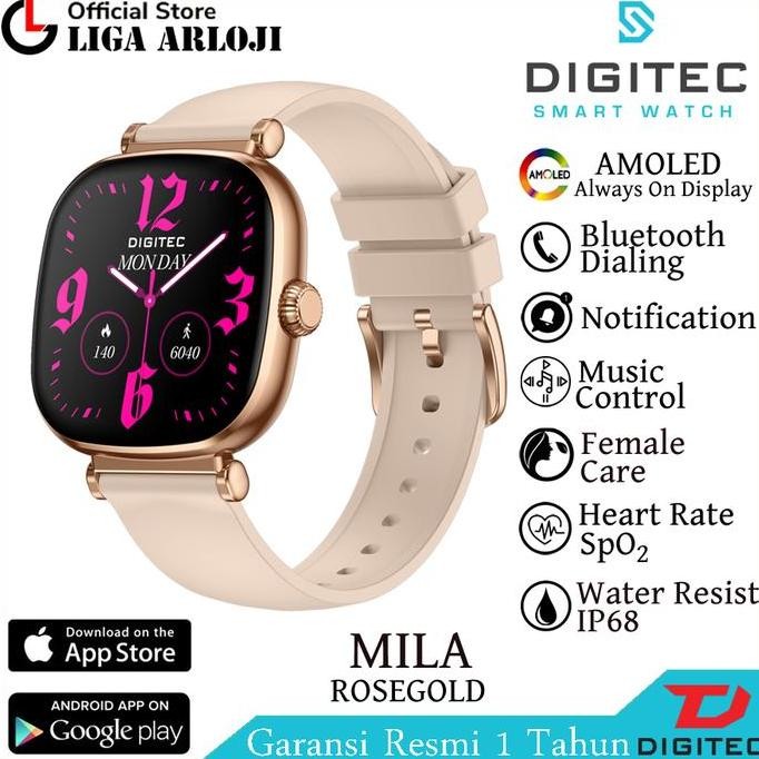 Digitec Smart Watch Mila Jam Tangan Wanita Digital Smartwatch Amoled Rosegold 38Mm