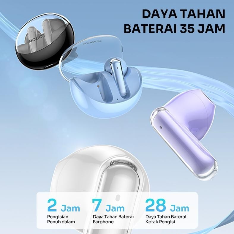 Robot Tws True Wireless Earphone Bluetooth 5.3 Tws Case Transparan Flybuds T30 - Garansi 1 Tahun